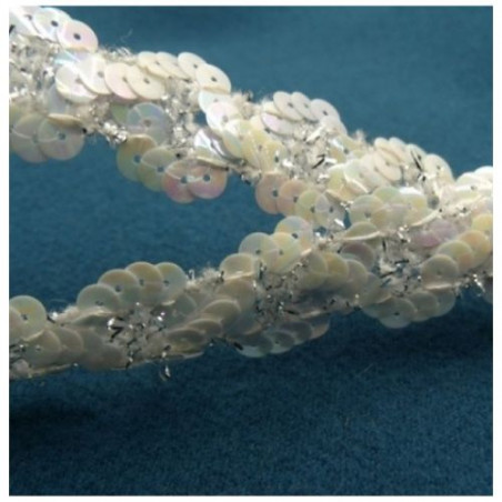 Ruban Pailleté Blanc Et Bleu Clair Sequin Nacré 20 mm