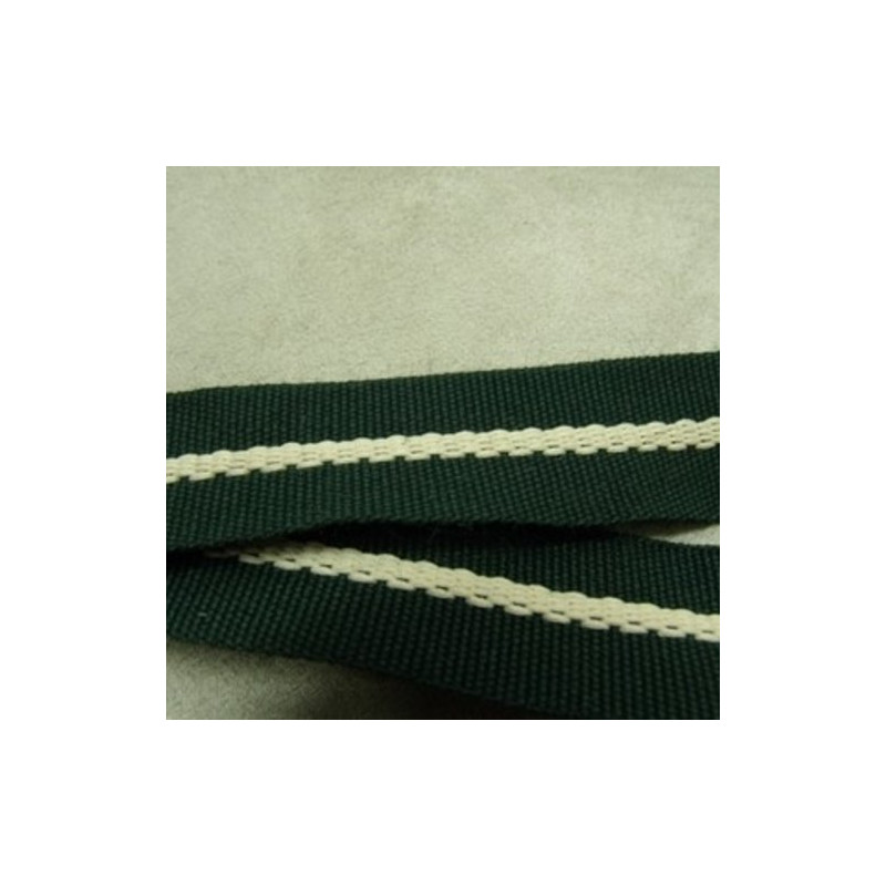 Déstockage Sangle Polyester Lanière Blanche sur Fond Vert 20 mm – Au mètre, lot 5 m ou 20 m