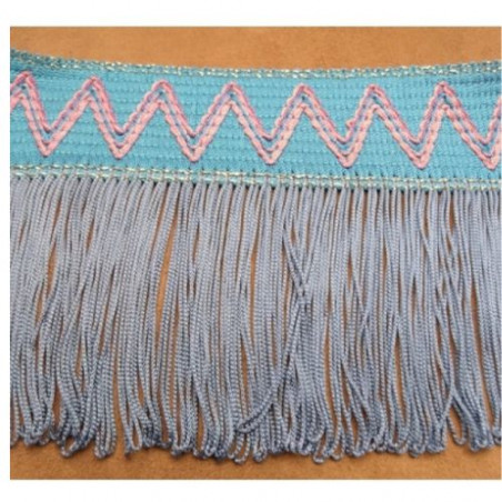 Ruban Frange Polyester Bleu largeur total 12 cm /dont 8 cm de frange