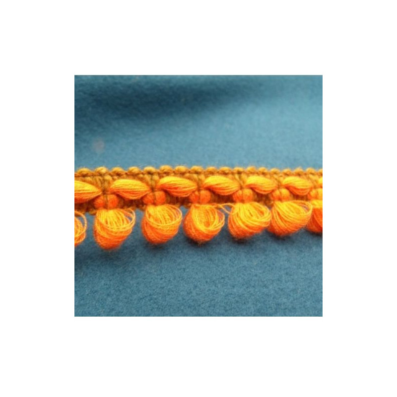 Ruban Frange Pompon Orange / Marron 20 mm