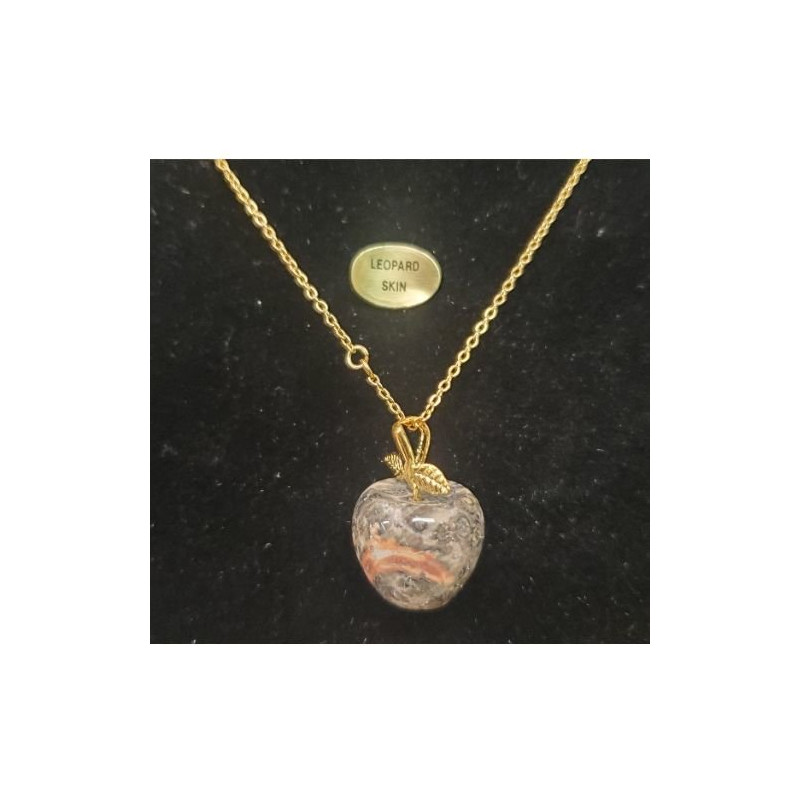 Collier avec chainette métal doré motif pomme en pierre naturelle léopard skin