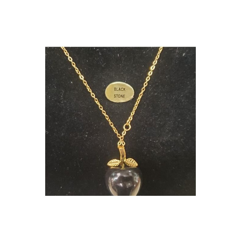 Collier avec chainette métal doré motif pomme en pierre naturelle black stone