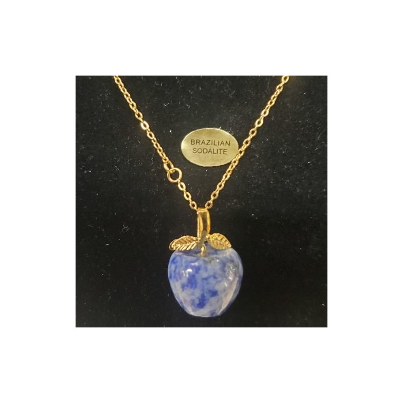 Collier avec chainette métal doré motif pomme en pierre naturelle brazilian sodalite