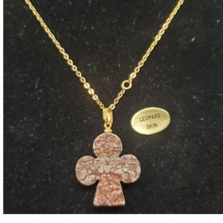 Collier avec chainette métal doré motif trefle en pierre naturelle leopard skin
