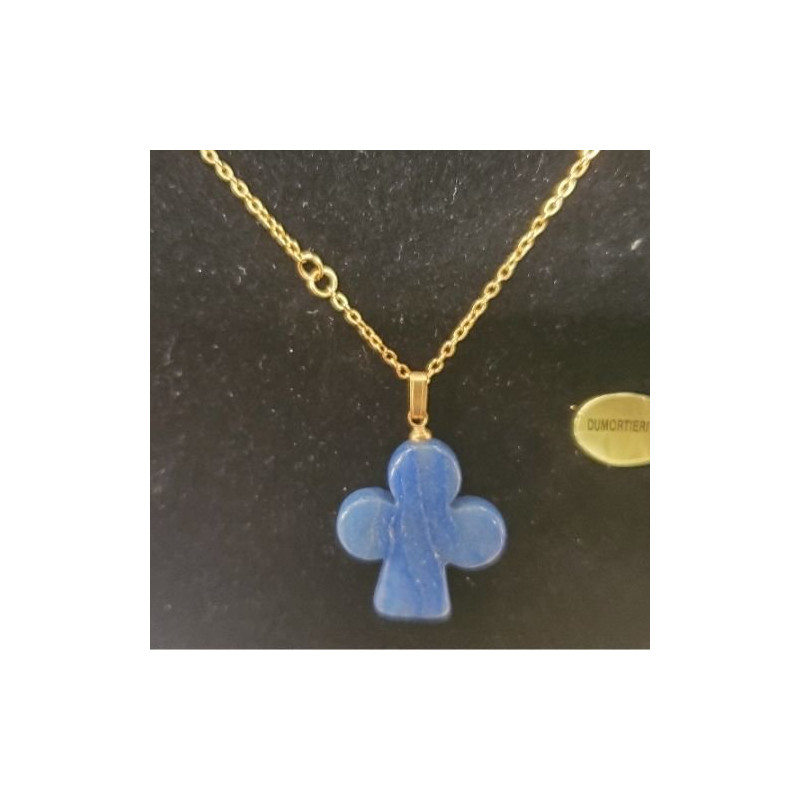 Collier avec chainette métal doré motif trefle en pierre naturelle dumorterite