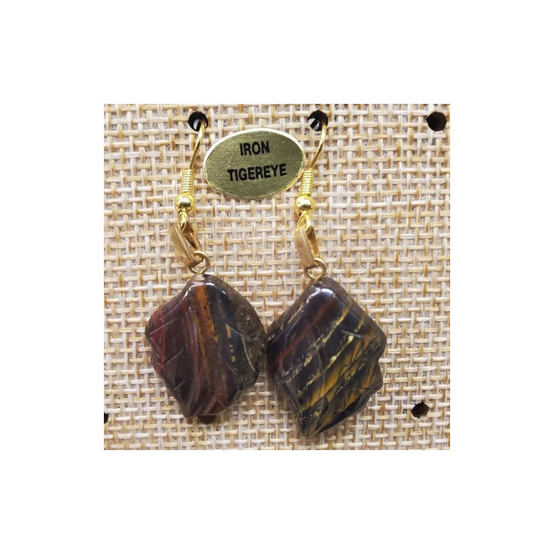 paire de boucle d'oreille motif feuille pendentif iron tiger eye en pierre naturelle
