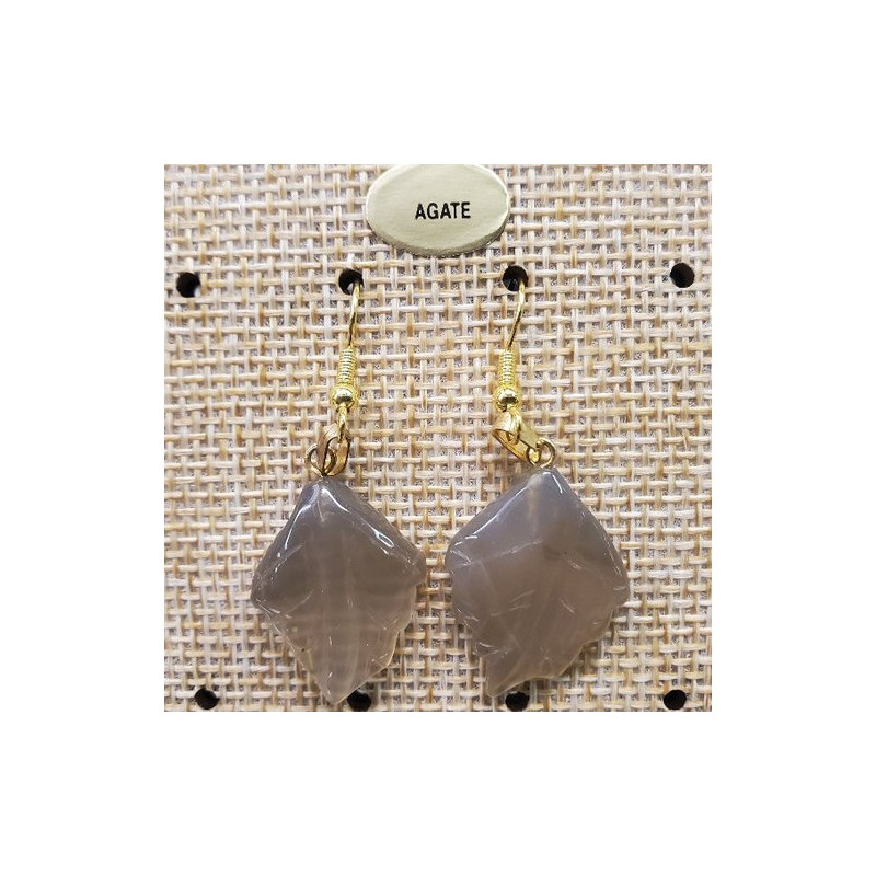 paire de boucle d'oreille motif feuille pendentif agate en pierre naturelle