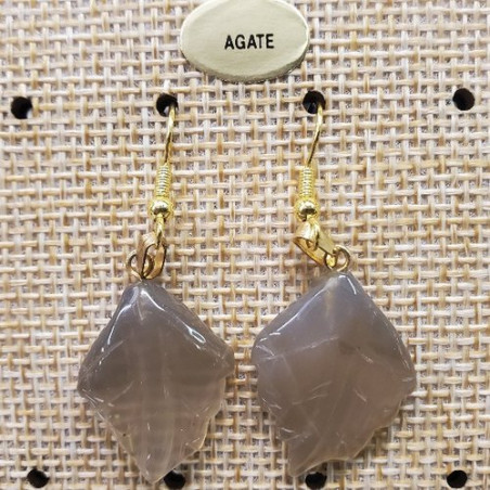 paire de boucle d'oreille motif feuille pendentif agate en pierre naturelle