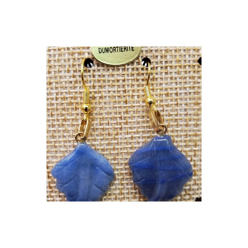 paire de boucle d'oreille pendentif  dumorterite en pierre naturelle