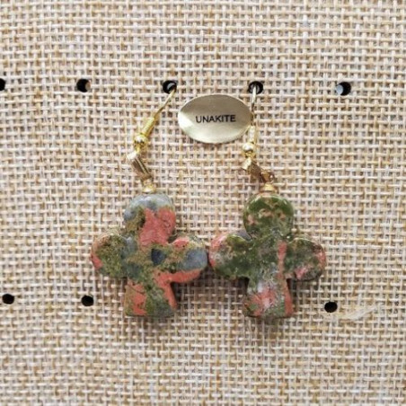 paire de boucle d'oreille en trèfle pendentif unakité en pierre naturelle
