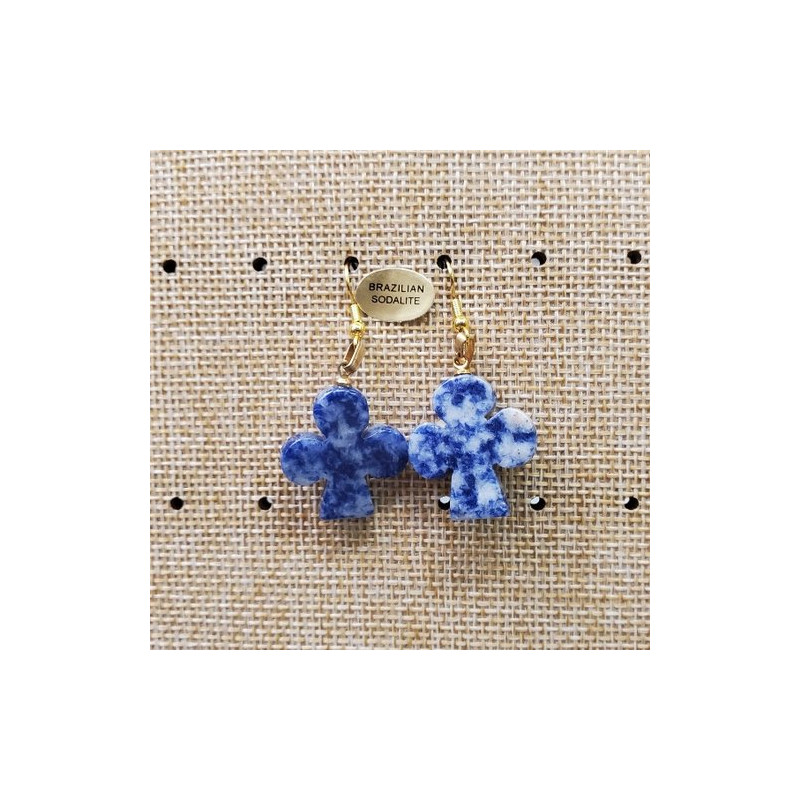 paire de boucle d'oreille en trèfle pendentif brazilian sodalite