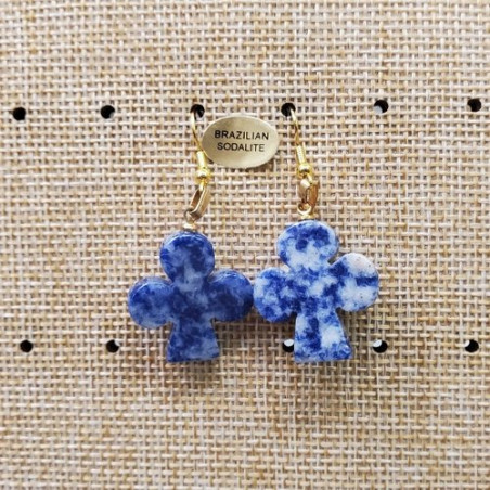 paire de boucle d'oreille en trèfle pendentif brazilian sodalite