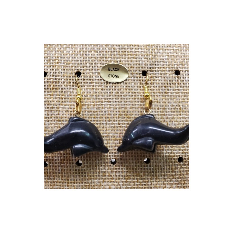 paire de boucle d'oreille en dauphin pendentif black stone en pierre naturelle
