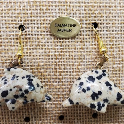 paire de boucle d'oreille en dauphin pendentif dalmatine jasper en pierre naturelle