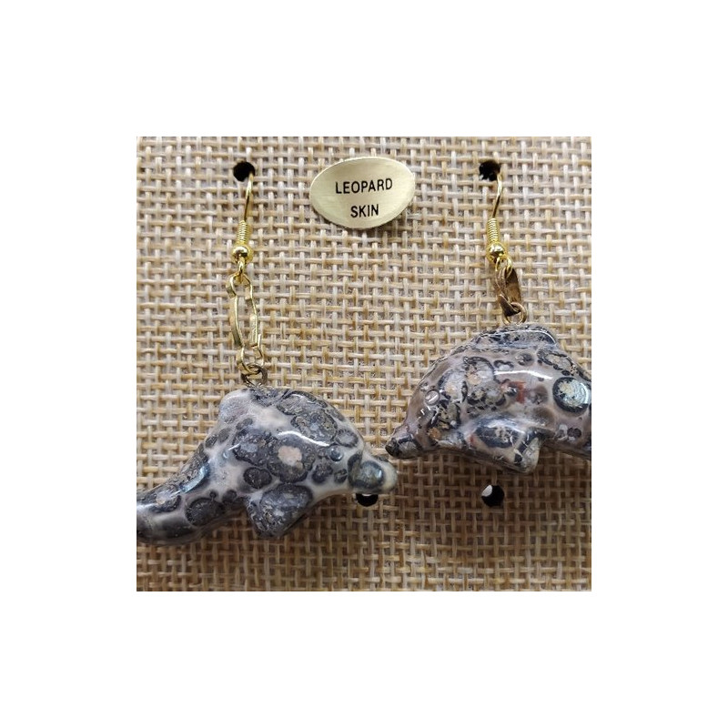 paire de boucle d'oreille en dauphin pendentif leopard skin en pierre naturelle