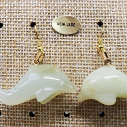 paire de boucle d'oreille en dauphin pendentif new jade en pierre naturelle