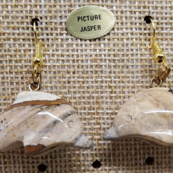 Joli paire de boucle d'oreille en dauphin pendentif picture jasper en pierre naturelle