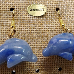 paire de boucle d'oreille en dauphin pendentif dumortherite en pierre naturelle