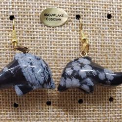 paire de boucle d'oreille en dauphin pendentif snowflake obsidian en pierre naturelle