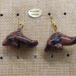 paire de boucle d'oreille en dauphin pendentif mahagony obsidian en pierre naturelle