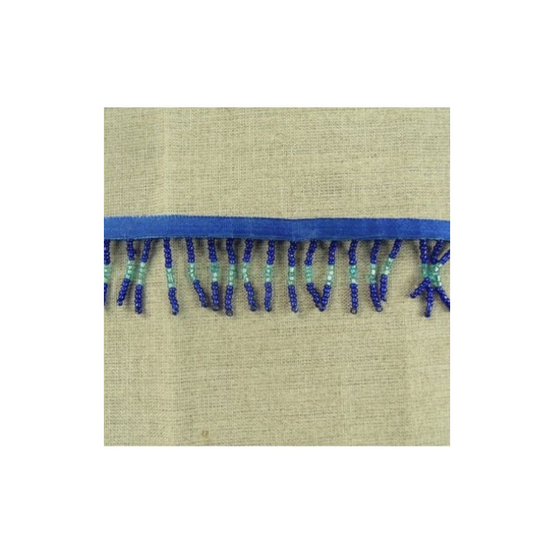 RUBAN FRANGE PERLES ROCAILLE BLEU 35 mm