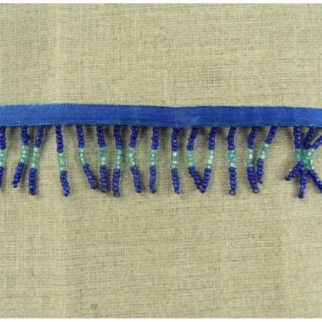 RUBAN FRANGE PERLES ROCAILLE BLEU 35 mm