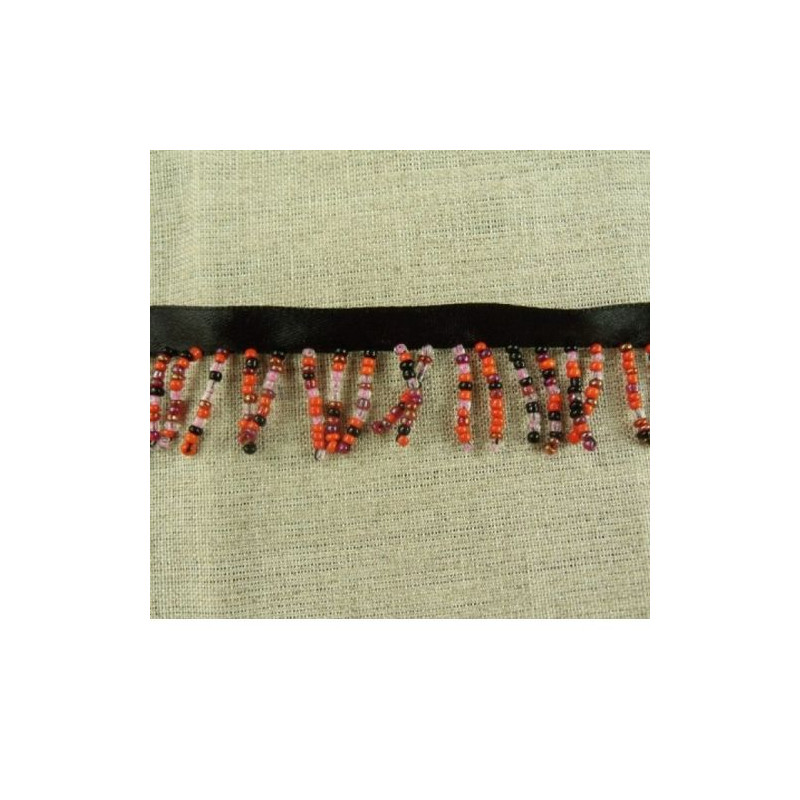 RUBAN FRANGE PERLES ROCAILLE orangé / rosé 25 mm