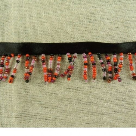 RUBAN FRANGE PERLES ROCAILLE orangé / rosé 25 mm
