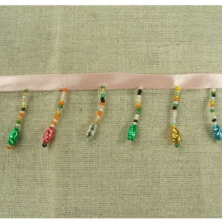 RUBAN FRANGE PERLES ROCAILLE et PAMPILLE HAUTEUR TOTALE 45 mm