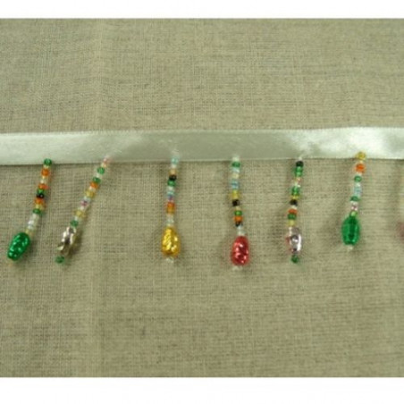 RUBAN FRANGE PERLES ROCAILLE et PAMPILLE HAUTEUR TOTALE 45 mm
