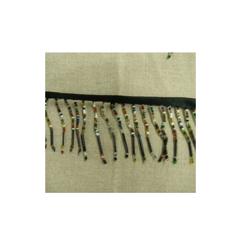 ruban frange perlé multicolore sur base noir 65 mm
