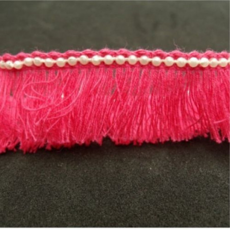 ruban frange perlé nacré rose fushia 25 mm