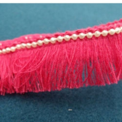 ruban frange perlé nacré rose fushia 25 mm