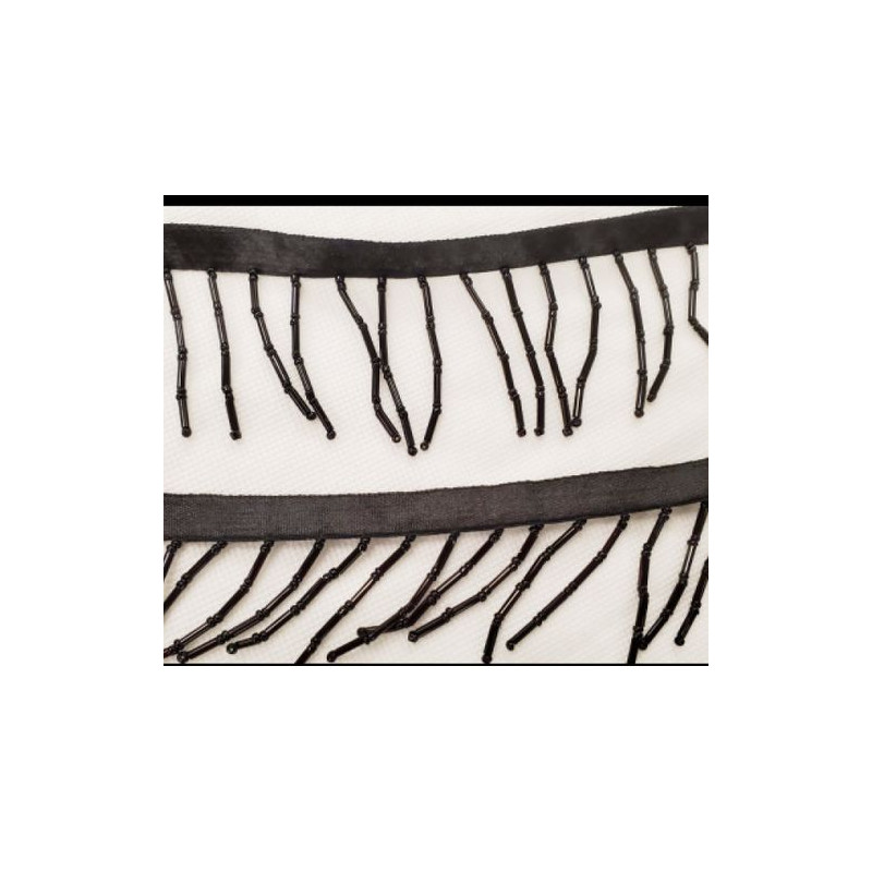 Ruban frange perlée avec ruban satin noir hauteur total 50 mm /hauteur de perles 40 mm