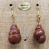 paire de boucle d'oreille en coquillage pendentif mahagony obsidian
