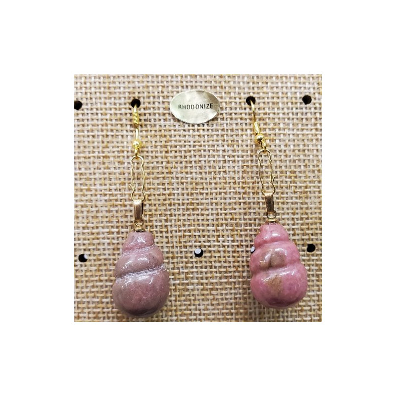 paire de boucle d'oreille en coquillage pendentif rhodonite en pierre naturelle