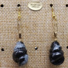 paire de boucle d'oreille en coquillage pendentif snowflake obsidian en pierre naturelle