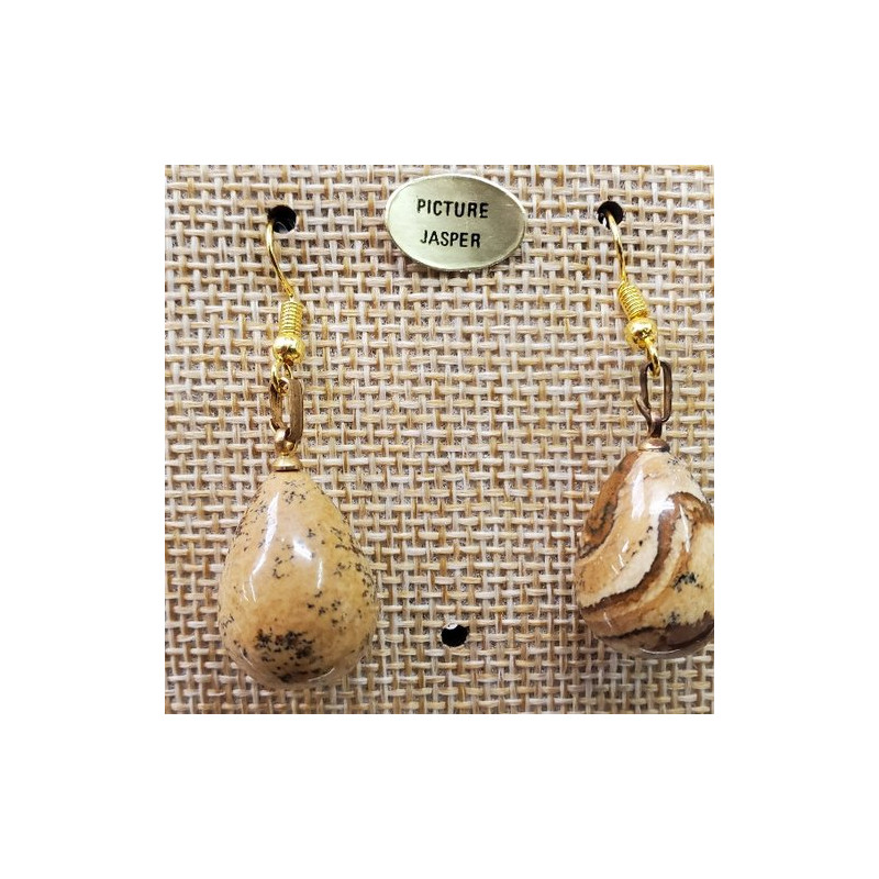 paire de boucle d'oreille pendentif picture jasper en pierre naturelle