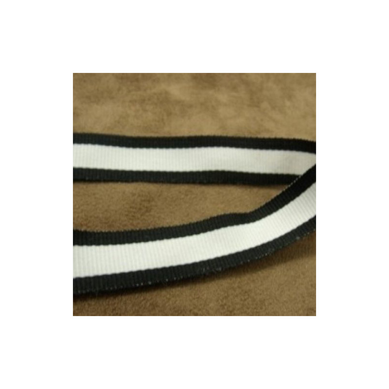 RUBAN GROS GRAIN polyester noir & blanc 15 mm