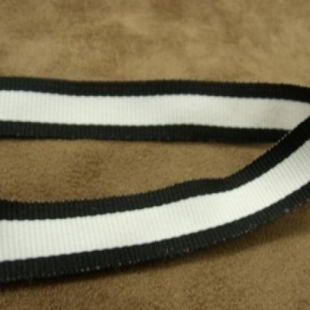 RUBAN GROS GRAIN polyester noir & blanc 15 mm