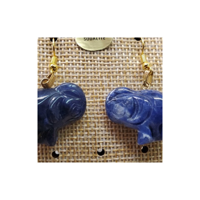 paire de boucle d'oreille pierre naturelle et pierre semi précieuse sodalite