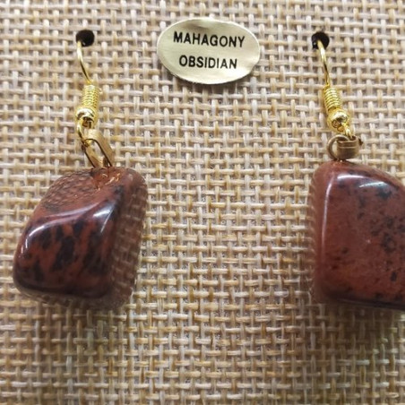 paire de boucle d'oreille en pierre semi précieuse en forme diverses -mahagony obsidian