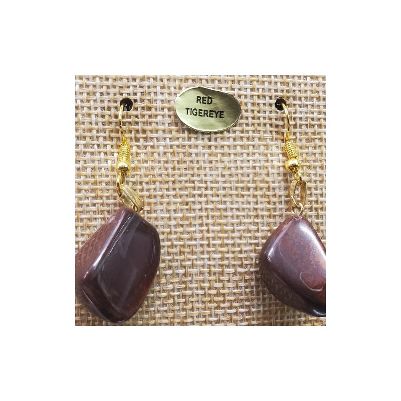 paire de boucle d'oreille en pierre semi précieuse en forme diverses red tigereye