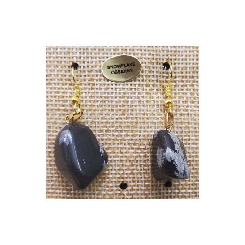 paire de boucle d'oreille en pierre semi précieuse en forme diverses snowflake obsidian