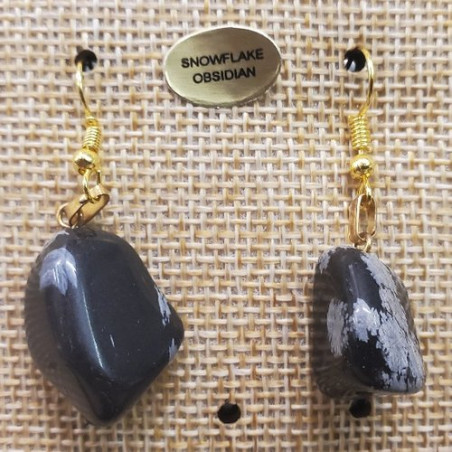 paire de boucle d'oreille en pierre semi précieuse en forme diverses snowflake obsidian