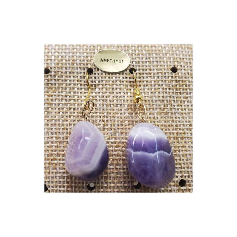 paire de boucle d'oreille en pierre semi précieuse en forme diverses ametyst