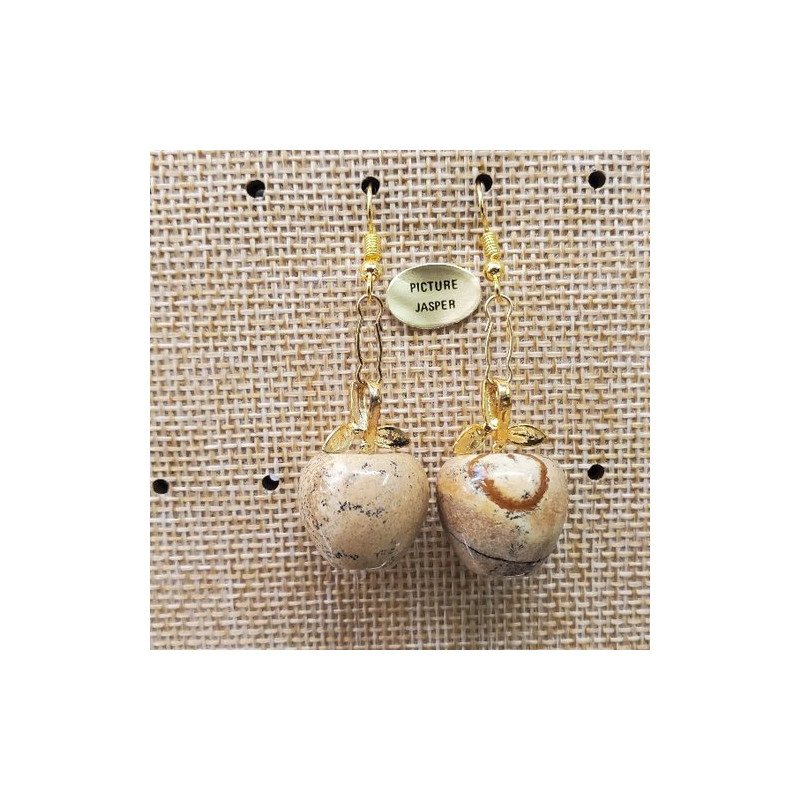 paire de boucle d'oreille motif pomme pendentif en pierre naturelle et pierre semi précieuse picture jasper