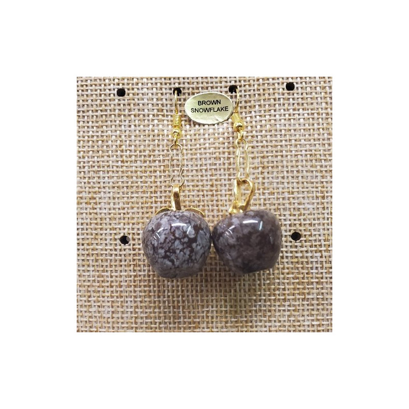 Paire de boucle d'oreille motif pomme pendentif en pierre naturelle et pierre semi précieuse brown snowflake