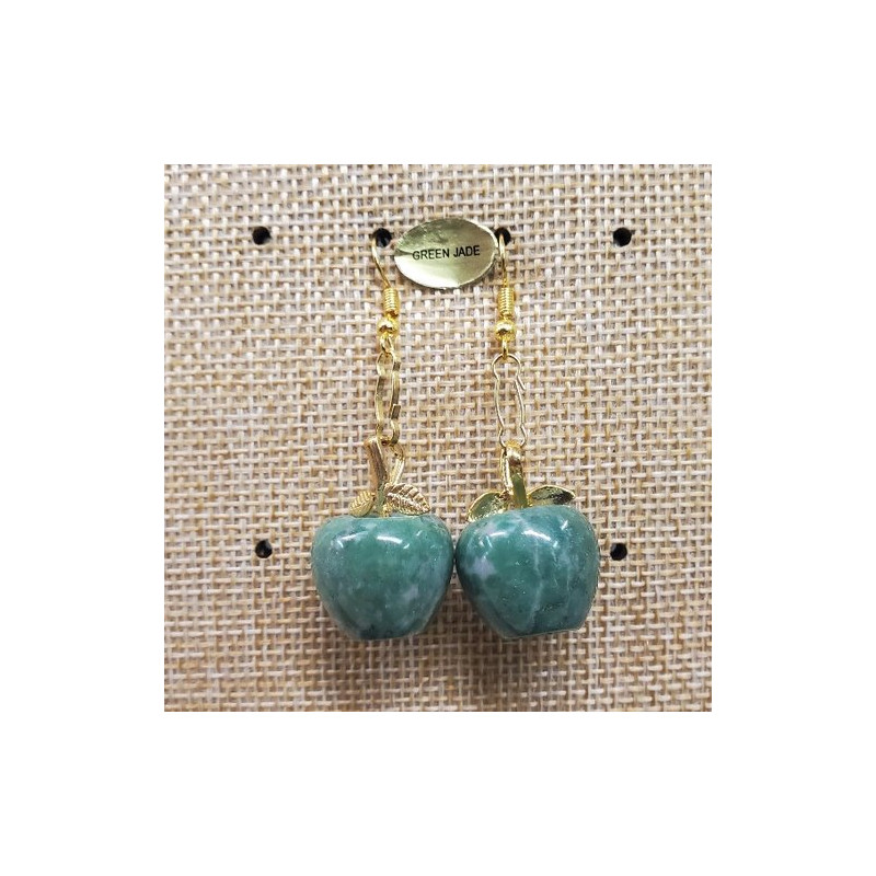 Paire de boucle d'oreille motif pomme pendentif en pierre naturelle et pierre semi précieuse green jade