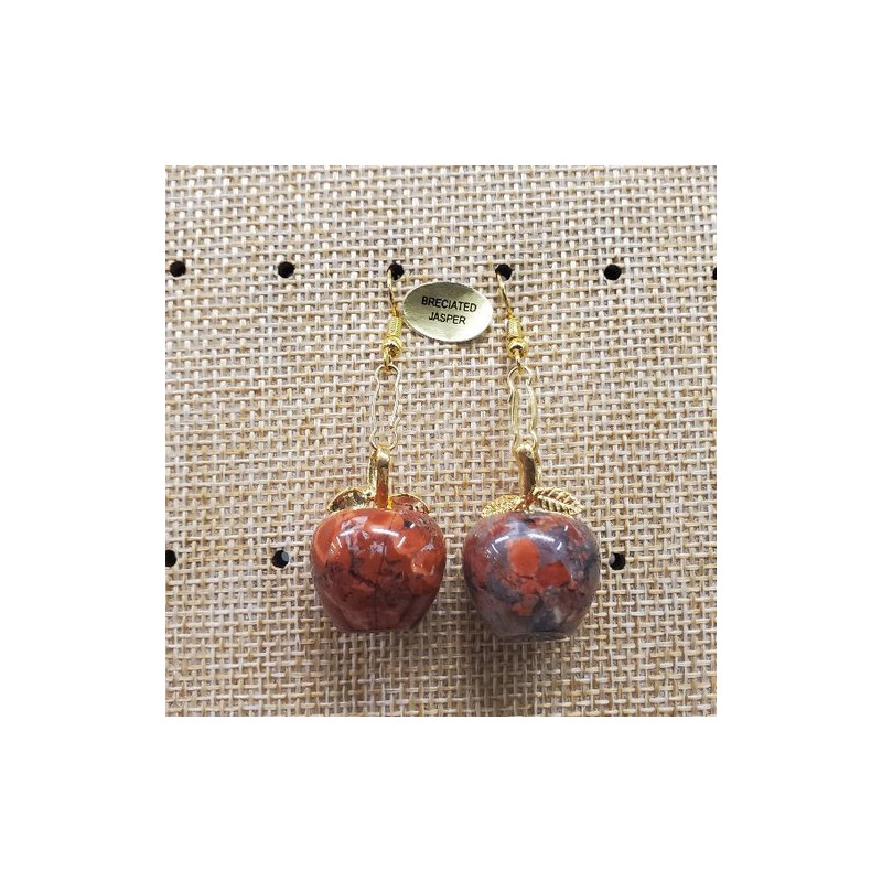 Paire de boucle d'oreille motif pomme pendentif en pierre naturelle et pierre semi précieuse breciated jasper